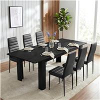 Milo Extendable Dining Table Set - Black Wood Effect - 6 Seater / Black