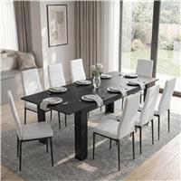 Milo Extendable Dining Table Set - Black Wood Effect - 8 Seater / White