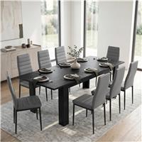Milo Extendable Dining Table Set - Black Wood Effect - 8 Seater / Grey