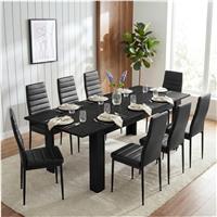 Milo Extendable Dining Table Set - Black Wood Effect - 8 Seater / Black