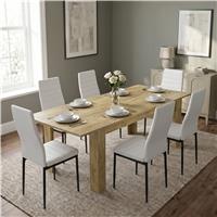 Milo Extendable Dining Table Set - Oak Effect - 6 Seater / White
