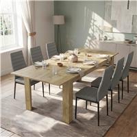 Milo Extendable Dining Table Set - Oak Effect - 6 Seater / Grey
