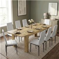 Milo Extendable Dining Table Set - Oak Effect - 8 Seater / White