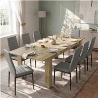 Milo Extendable Dining Table Set - Oak Effect - 8 Seater / Grey