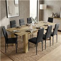 Milo Extendable Dining Table Set - Oak Effect - 8 Seater / Black