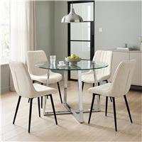 Kyvon Round Glass Dining Table Set with 4 Vertical Chairs - Beige