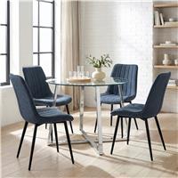 Kyvon Round Glass Dining Table Set with 4 Vertical Chairs - Blue