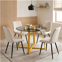 Kyvon Tinted Glass Round Dining Table Set with 4 Vertical Chairs - Beige