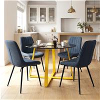 Kyvon Tinted Glass Round Dining Table Set with 4 Vertical Chairs - Blue