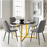 Kyvon Tinted Glass Round Dining Table Set with 4 Vertical Chairs - Grey