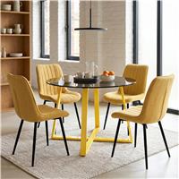 Kyvon Tinted Glass Round Dining Table Set with 4 Vertical Chairs - Mustard