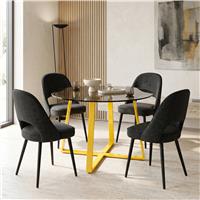 Kyvon Tinted Glass Round Dining Table Set with 4 Chairs - Black