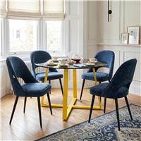 Kyvon Tinted Glass Round Dining Table Set with 4 Chairs - Blue