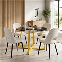 Kyvon Tinted Glass Round Dining Table Set with 4 Chairs - Cream