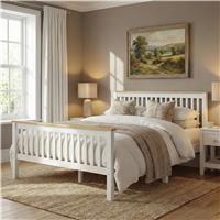 Wooden Double Bed Frame  White + Pine