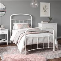 Metal Bed Frame with Curved Headboard, Single, Double and King - Single / White