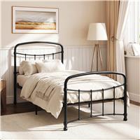 Metal Bed Frame with Curved Headboard, Single, Double and King - Single / Black