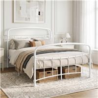 Metal Bed Frame with Curved Headboard, Single, Double and King - Double / White