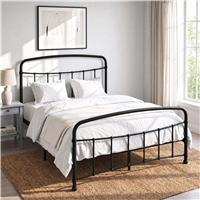 Metal Bed Frame with Curved Headboard, Single, Double and King - Double / Black