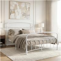 Metal Bed Frame with Curved Headboard, Single, Double and King - King / White