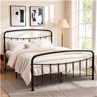 Metal Bed Frame with Curved Headboard, Single, Double and King - King / Black