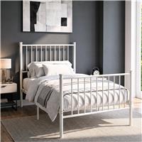 Vertical Metal Bed Frame with High Headboard - Single, Double and King - Single / White