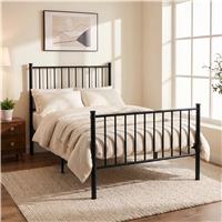 Vertical Metal Bed Frame with High Headboard - Single, Double and King - Single / Black
