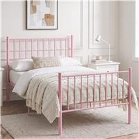 Vertical Metal Bed Frame with High Headboard - Single, Double and King - Single / Pink