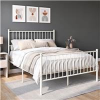 Vertical Metal Bed Frame with High Headboard - Single, Double and King - Double / White