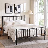 Vertical Metal Bed Frame with High Headboard - Single, Double and King - Double / Black