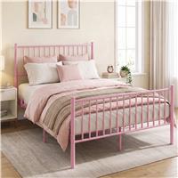 Vertical Metal Bed Frame with High Headboard - Single, Double and King - Double / Pink