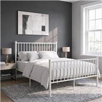 Vertical Metal Bed Frame with High Headboard - Single, Double and King - King / White