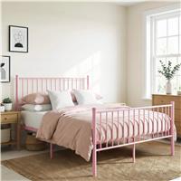 Vertical Metal Bed Frame with High Headboard - Single, Double and King - King / Pink