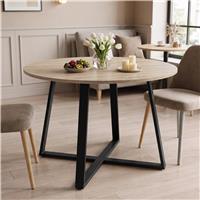 Round Wood Effect Dining Table with Black Cross Legs - Sonoma Oak