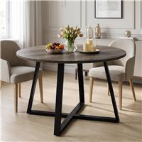 Round Wood Effect Dining Table with Black Cross Legs - Dark Wood