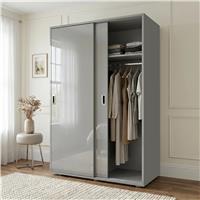 Torvek 2 Door Sliding Wardrobe with Shelves and Hanging Rail - Grey (High Gloss)