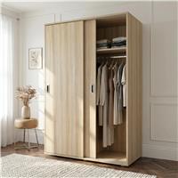 Torvek 2 Door Sliding Wardrobe with Shelves and Hanging Rail - Oak Effect