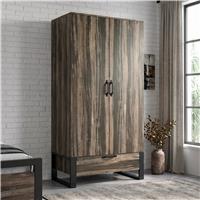 2 Door Industrial Loft Style Wardrobe with Drawer Oak Effect - Rustic Dark Wood