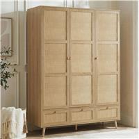Wovena Rattan 3 Door Wardrobe With Drawers and Shelves - Oak Effect