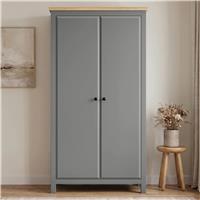 Haven 2 Door Double Wardrobe with Shelves and Hanging Rail - Grey