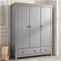 Haven 3 Door Wardrobe With Drawers and Adjustable Shelves - Grey