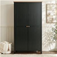 Linra 2 Door Double Wardrobe with Shelves and Hanging Rail - Black