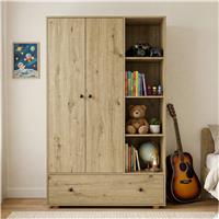 Kids Triple Wardrobe with Drawer & Open Shelves - Oak