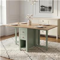 150cm White Drop Leaf Folding Dining Table with Drawers - 130cm / Green