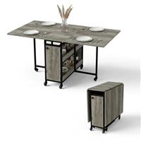 Rustic Folding Dining Table with Wheels and Storage - Wooden Grey