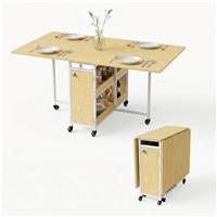 Rustic Folding Dining Table with Wheels and Storage - Light Oak