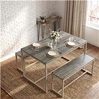 Orvak Rustic 4 Seater Dining Table with Bench Set - Grey