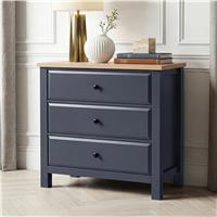 Haven Painted 3 Chest of Drawers - Oak Top - Blue