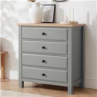 Haven Painted Chest of Drawers 4 Drawer - Oak Top - Grey