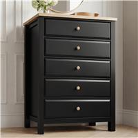 Haven Tall 5 Chest of Drawers - Painted Bedroom Drawers - Black